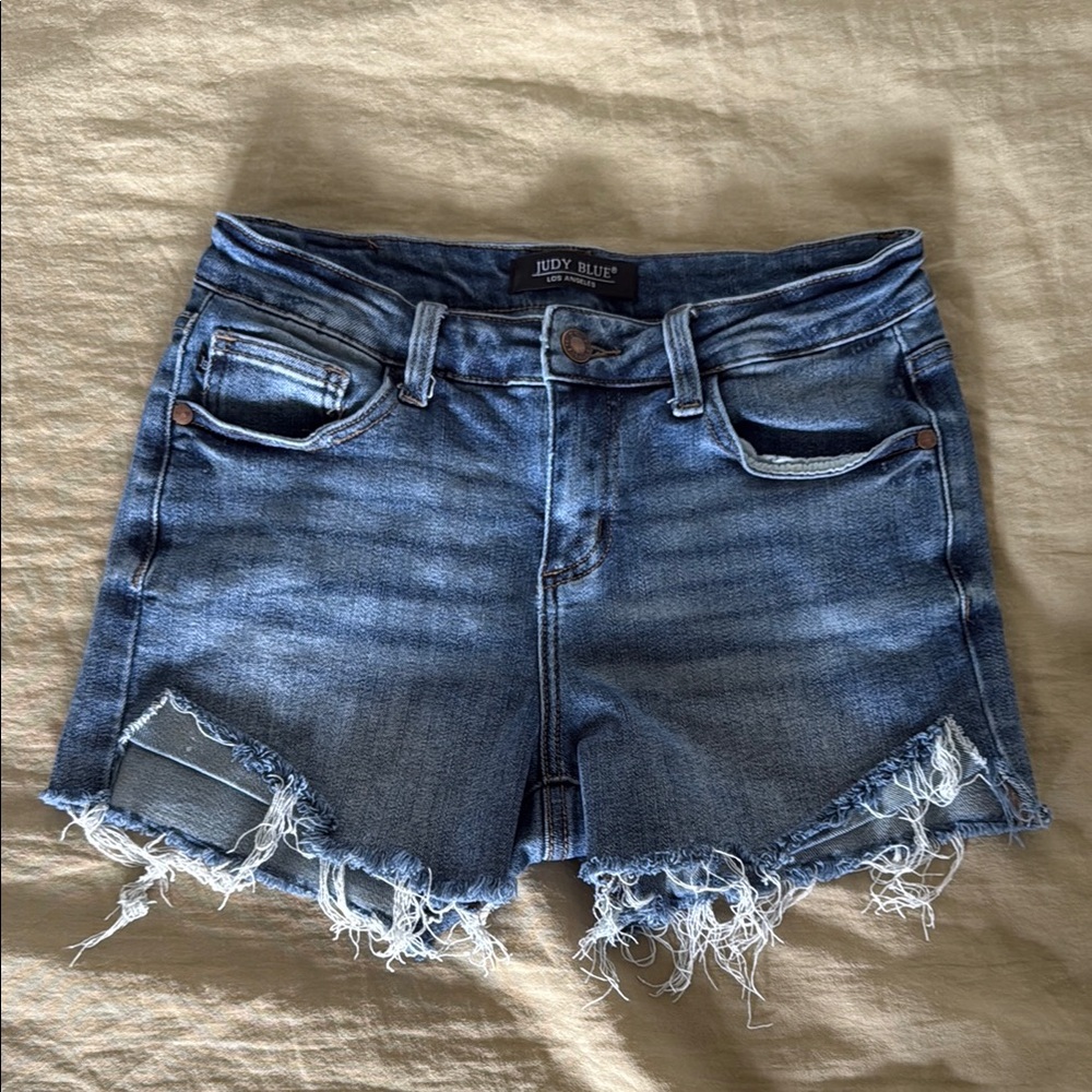 Judy Blue Blue Distressed Jean Shorts Casual Fit